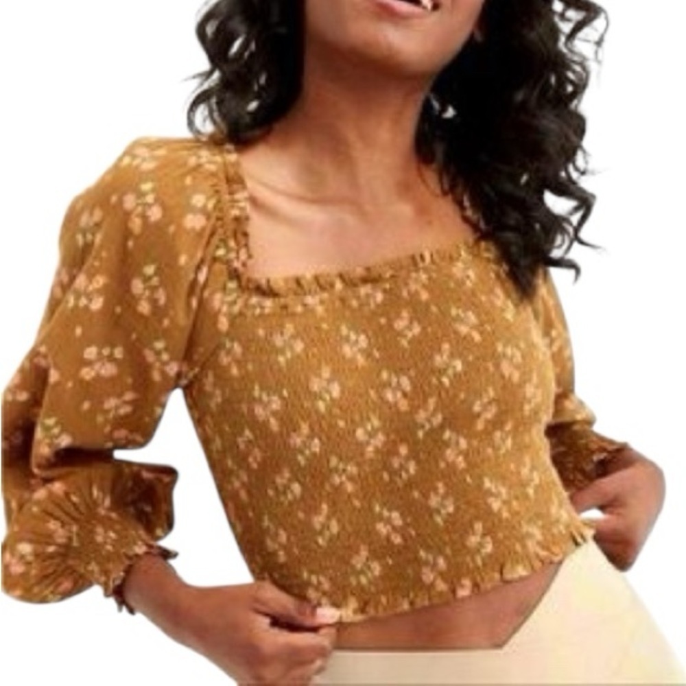 Aerie Puff Sleeve Square Neck Floral Crop Top Size Small | Cottagecore Romantic